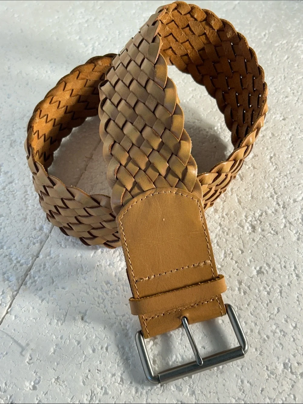 GAP SZ S Camel Braided Leather Belt Stainless Buckle Essential Boho Chic Western